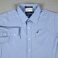Nautica Shirt Mens Size 16 Blue Poplin Dress Button Up Long Sleeve Adult 