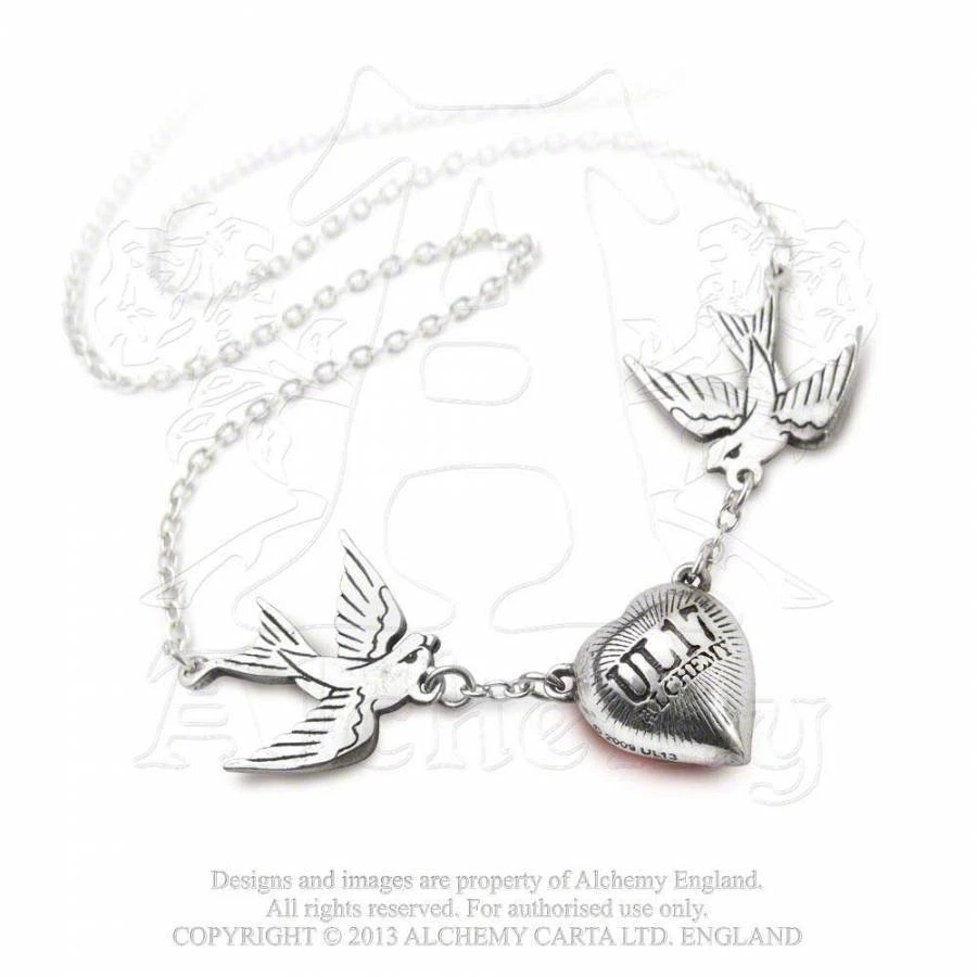 Collar Colgante Rockabilly Corazón Cristal Rojo Golondrinas Góticas Alquimia ULFP1 Foto 4 de 4