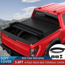 5.8FT Tonneau Cover Truck Bed 4 Fold For 19-25 Chevy Silverado GMC Sierra W/LED