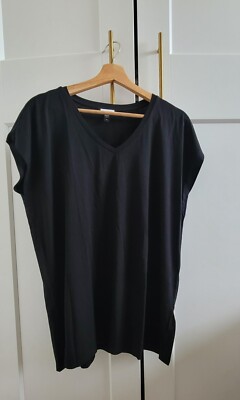 Eileen Fisher Jersey V-Neck Boxy Top Black Regular and Plus Size