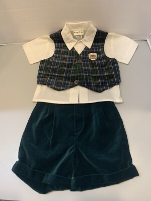 18 Month Baby Togs Boys 3 Piece Outfit -Vest,Short Sleeve Shirt, Shorts New 