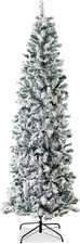 Snowy Flocked 6Ft Slim Pencil Christmas Tree with Base - Unlit Holiday Decor