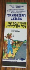 FARM RELATED: SIEVERT LIVESTOCK CO. (HUBBARD, IOWA) 1950s MATCHBOOK COVER -F8