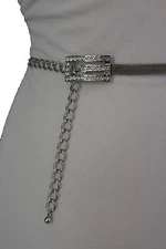 Hot Women Silver Metal Chain Fashion Belt Thin Narrow Letter G Charm Beads S M