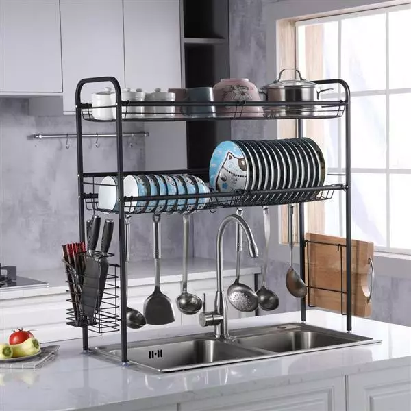 Stainless Steel Over Dish Drainer Drying Dishes Rack Kitchen Pot