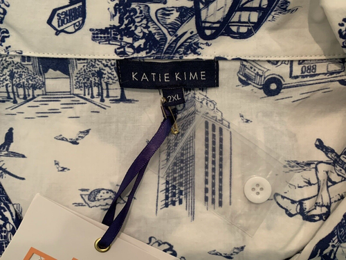 KATIE KIME Austin toile pajama set short sleeve top long pant cotton blue 2XL - 第 4/9 張圖片