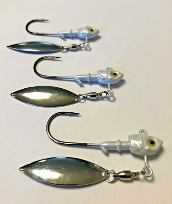 3 - Herring head Underspin Jig heads Bass Striper Walleye 3D Eye Gamakatsu Hooks