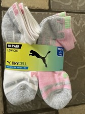 NEW PUMA 10 PACK SOCKS KIDS 4-9.5 GIRLS KIDS MULTICOLOR DRYCELL LOW CUT