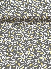 Leaf Vines Floral on Dark Gray Leaves Cotton Fabric By the HALF Yard