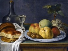 STILL LIFE OF APPLES AND WALNUTS Tile Mural Bathroom Wall Backsplash Art 24x18