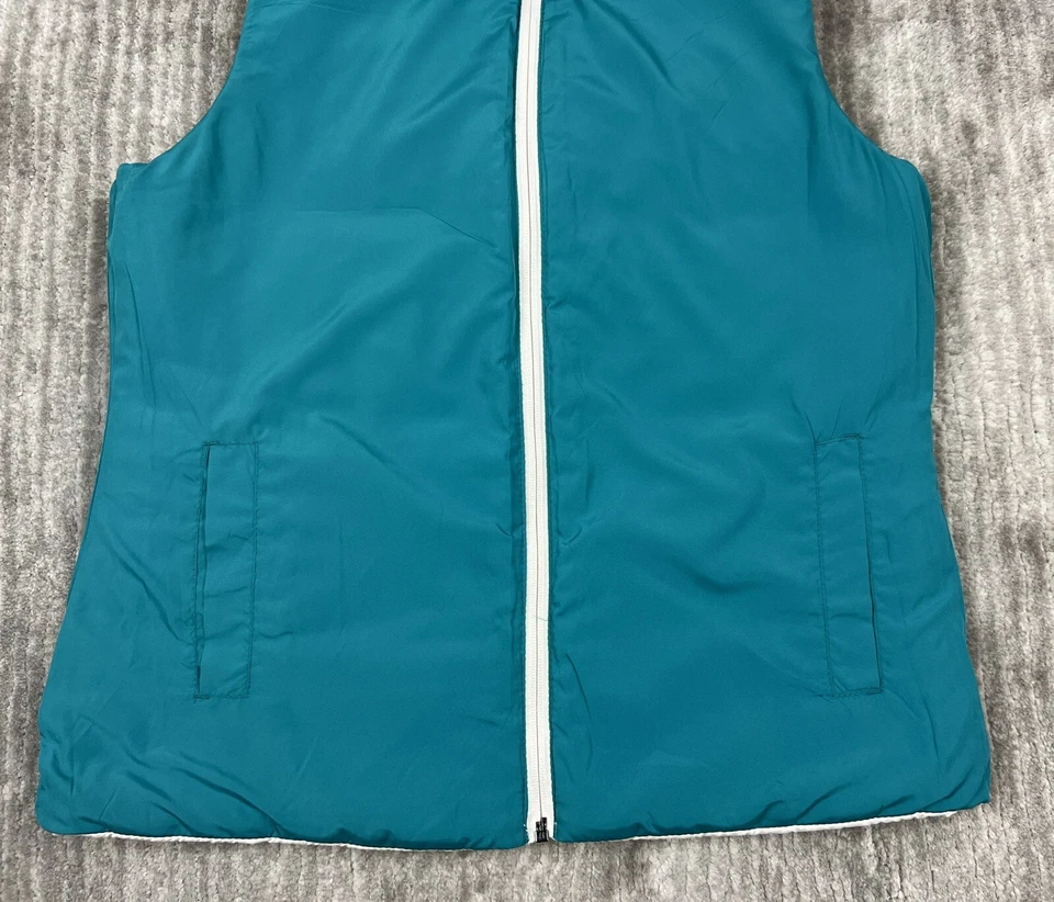 Merona Top Womens Small Green White Reversible Zip Sleeveless Puffer Vest - Image 3 of 4