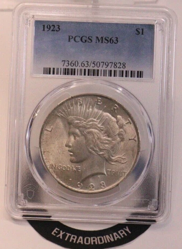1923 $1 Peace Silver Dollar- PCGS MS63 GENUINE BEAUTIFUL COIN