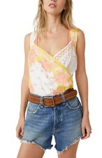 FREE PEOPLE Sweet Thing Floral Bodysuit shirt In Marigold Combo SIZE Large