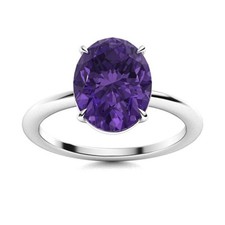 925 Sterling Silver Amethyst Gemstone Statement Prong New Solitaire Ring