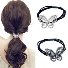2Pcs Elegant Women Girls Hair Scrunchies Crystal Rhinestone Butterfly Hair Ti...