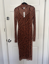 Steve Madden Women's Mesh Sheer Stretch Bodycon Midi Dress Mocha Bisque NWT
