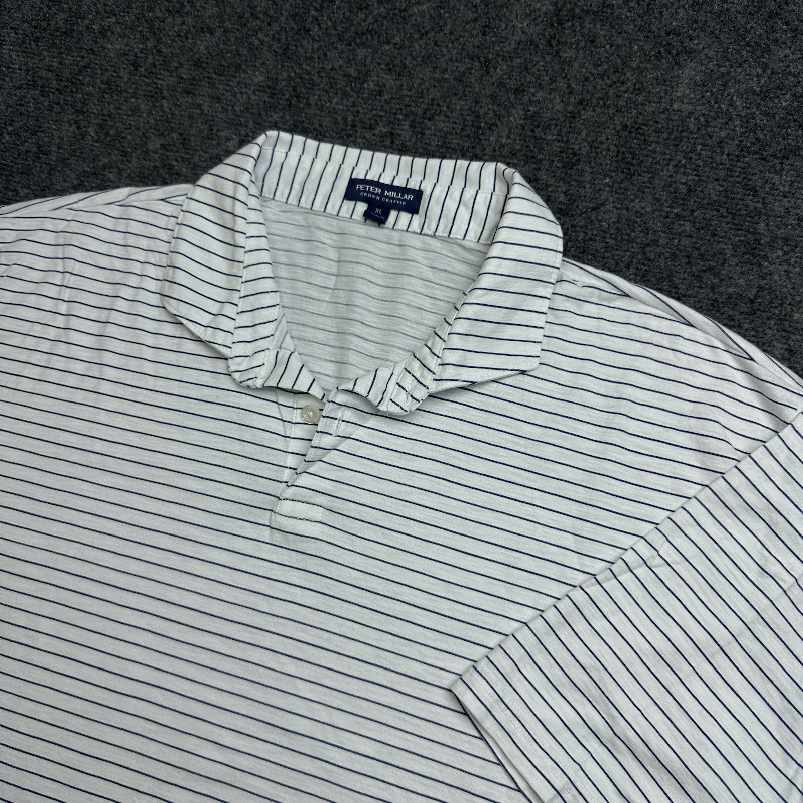 Peter Millar Crown Crafted Journeyman Striped Golf Polo Shirt Mens XL White Navy