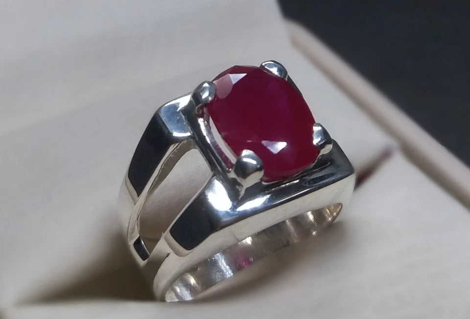 Handmade 6 Ct Red Ruby Men’s Ring – 925 Sterling Silver Yakoot Rubin Jewelry - Image 4 of 4