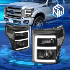 For 11-16 F250-F550 Super Duty E-Style LED DRL Projector Headlights Black/Clear