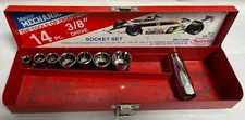 Lot Of Vtg Master Mechanic 3/8" Drive Sockets & Metal Box Carrying Case (A7)