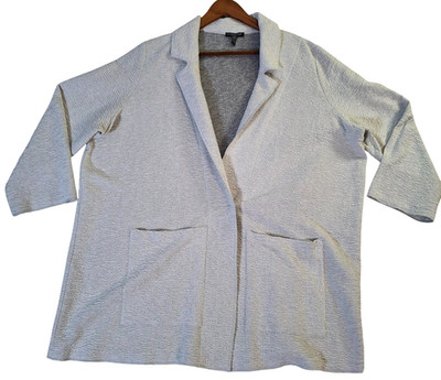 Eileen Fisher Jacket Womens 3X Gray Tencel Blend Open Front Blazer Pockets