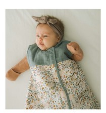 Little Unicorn Quilted Floral Cotton Muslin Sleeping Bag Blue Multicolor 0-12M