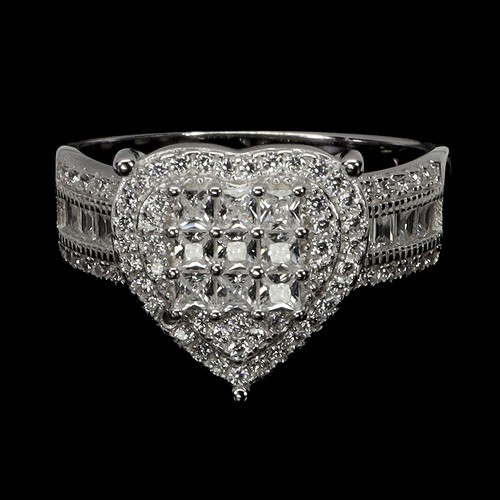 925 Sterling Silver Ring Princess Simulated Cz Heart Gemstone Jewelry Size 7