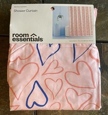 Room Essentials Pink And Blue Heart Fabric Shower Curtain New
