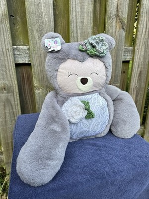Handmade Grey Bear With Floral Design By Jelly Bears! Large And Unique! Artist 
