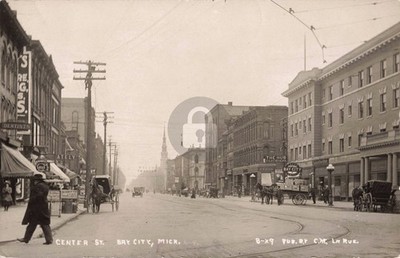 Street View Center St., Bay City MI Michigan 1909 RPPC Photo Postcard COPY