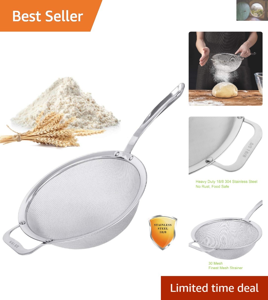 Large 9" Extra Fine Sieve: Durable Stainless Steel Strainer for Kitchen Mastery
