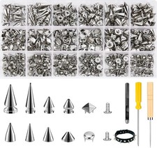 455PCS Punk Spikes and Studs Kit for Clothing 12 Sizes Premium Metal Cone Spike