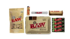 RAW Bundle 200 Tips + BIC Lighter + Metal Tube + 79mm Roller + Mini Tray + Paper