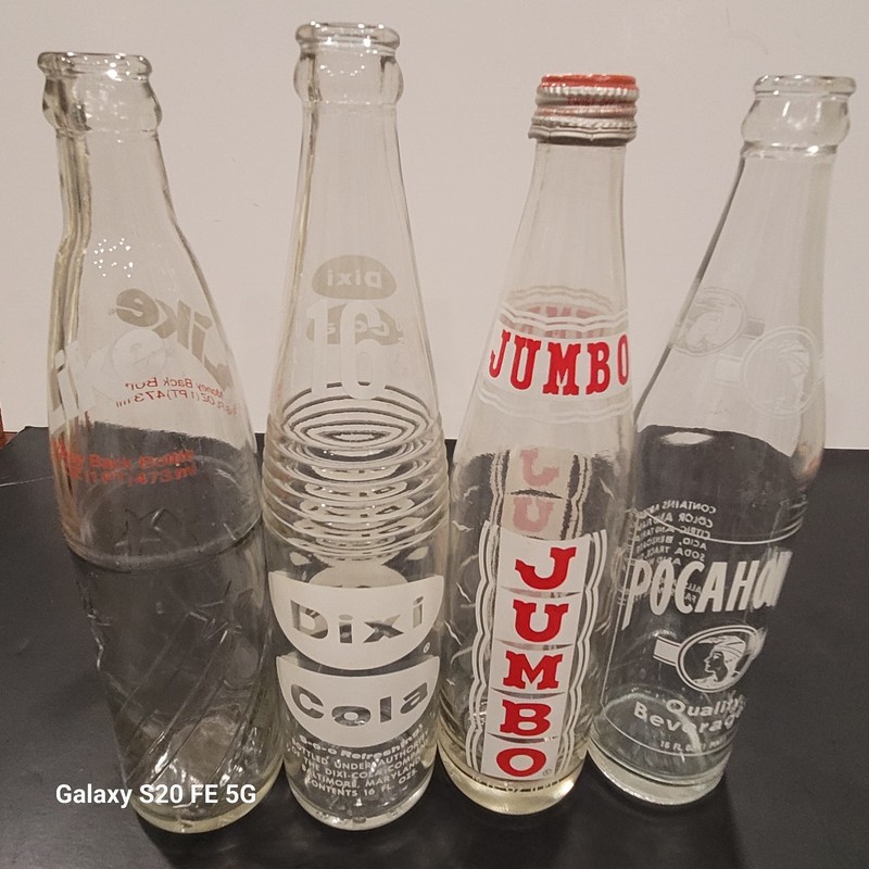 Like Dixie Cola Jumbo Pocahontas 16 oz 1 Pint Soda Bottles Lot of 4