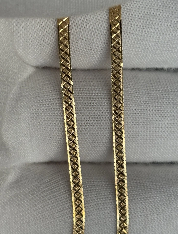 "Collar de cadena de espiga de oro de 14 k Aurafin diseño reversible de 18"" tiene torceduras/doblación" Foto 3 de 4