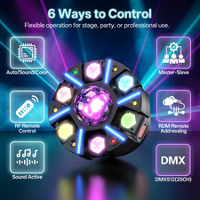 200W 6 Arm LED Stage Light Laser RGBW Beam Dual Strobe Party DJ Light W/ Strip