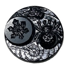 Antique Victorian Black Glass Button Spider With Fly And Snowflake