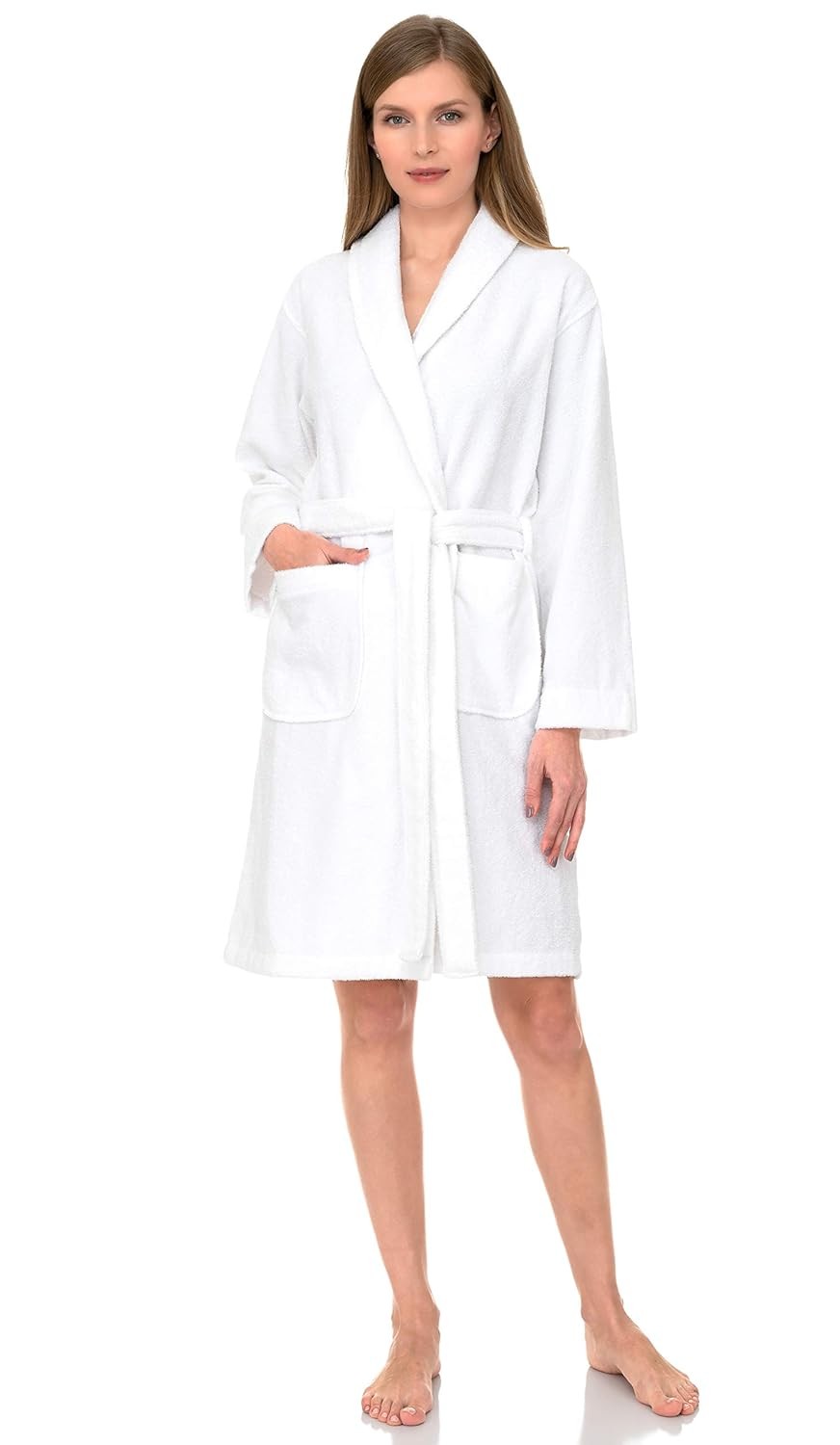 Women's Cotton Robe Short Terry Cloth Bathrobe Shawl Collar 100% Cotton