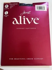 New HANES ALIVE Support Pantyhose CONTROL TOP 810 Sz B Sheer JET Reinforced Toe