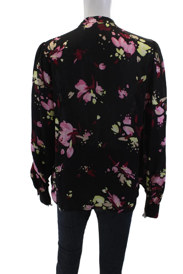 A.L.C. Blusa negra con medio botón estampado floral de seda para mujer talla 8 Foto 3 de 4