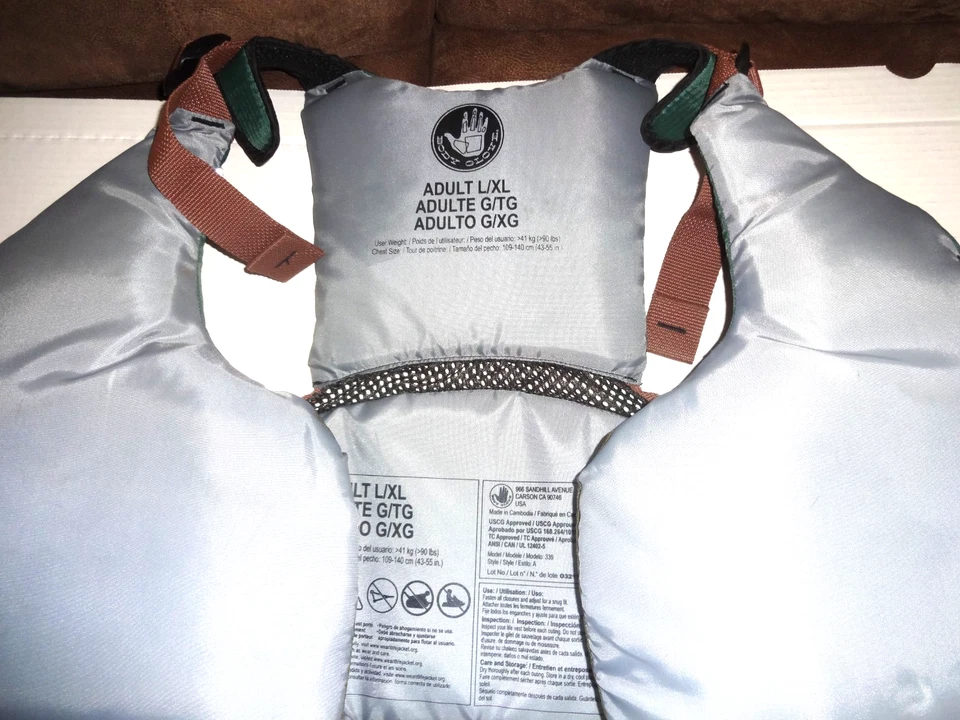 Chaleco salvavidas Body Glove Deluxe verde y marrón para remar de pesca L/XL Foto 4 de 4