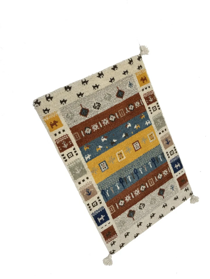 2X3 ft Hand-Knotted Tribal Gabbeh Rugs Modern Bed Room Carpets - Image 4 of 4