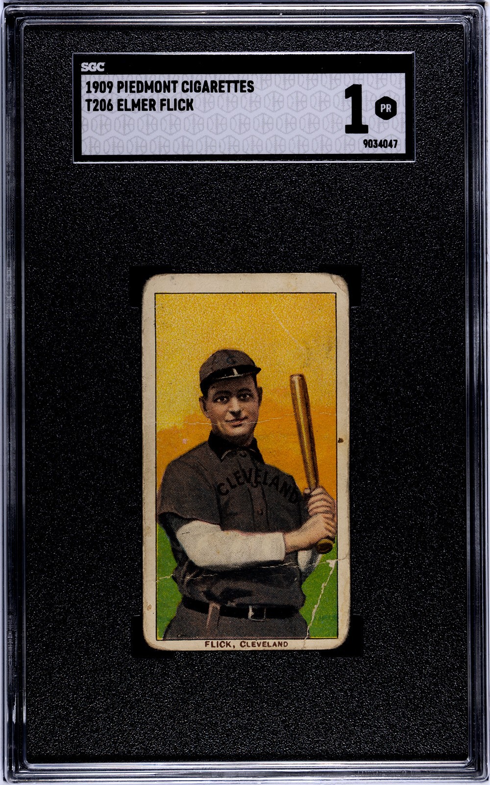 1909 T206 - Elmer Flick - Cleveland Naps - HOF - Piedmont 150 - Fact.25 SGC 1 PR