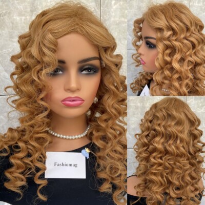 Long Wavy Human Hair Blend Heat Ok Wigs Women Strawberry Blonde Natural Daily