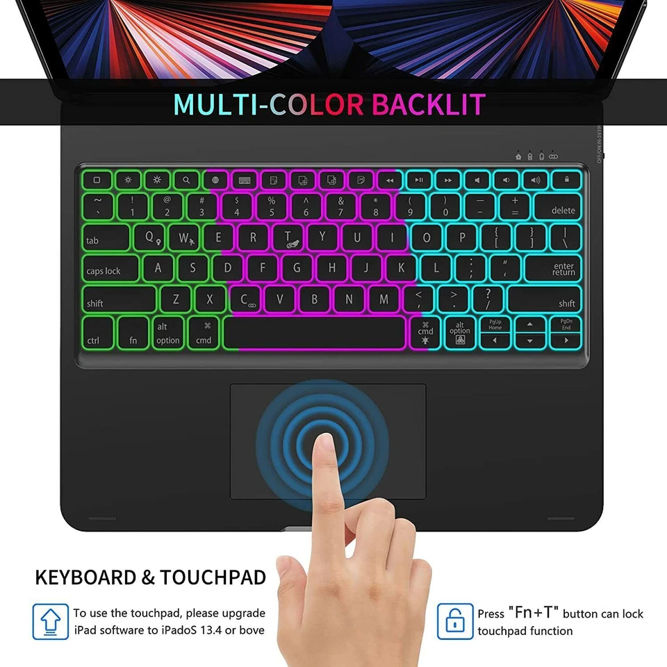 Backlit Touchpad Keyboard Case 360 Rotatable For iPad Pro 12.9'' 6th 5th 4th Gen - Image 3 of 4
