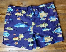 Vintage Men's Nautica Aquarium Pattern Navy Swim Trunk Shorts Size Large