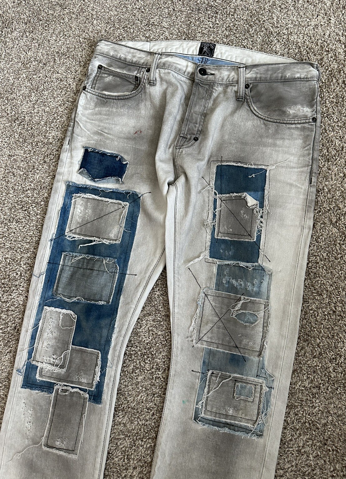 PRPS Demon Distressed Denim Patch Button Fly Slim… - image 3