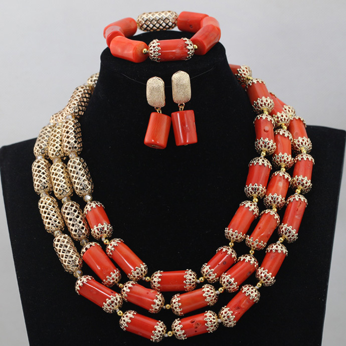 Coral Bead Traditional African Bead Bridal We...