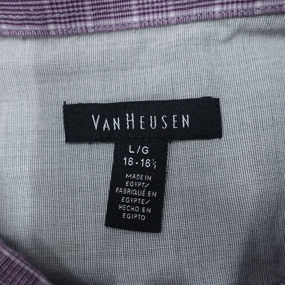 Camisa de vestir Van Heusen para hombre L (16-16,5) púrpura a cuadros clásica con cuello abotonado Foto 4 de 4