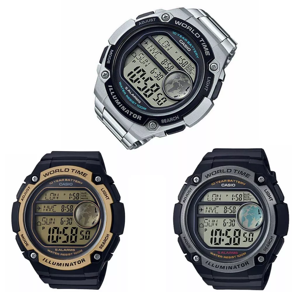 Men's Casio Sports Digital World Time Oversized Watch AE3000W-1AV